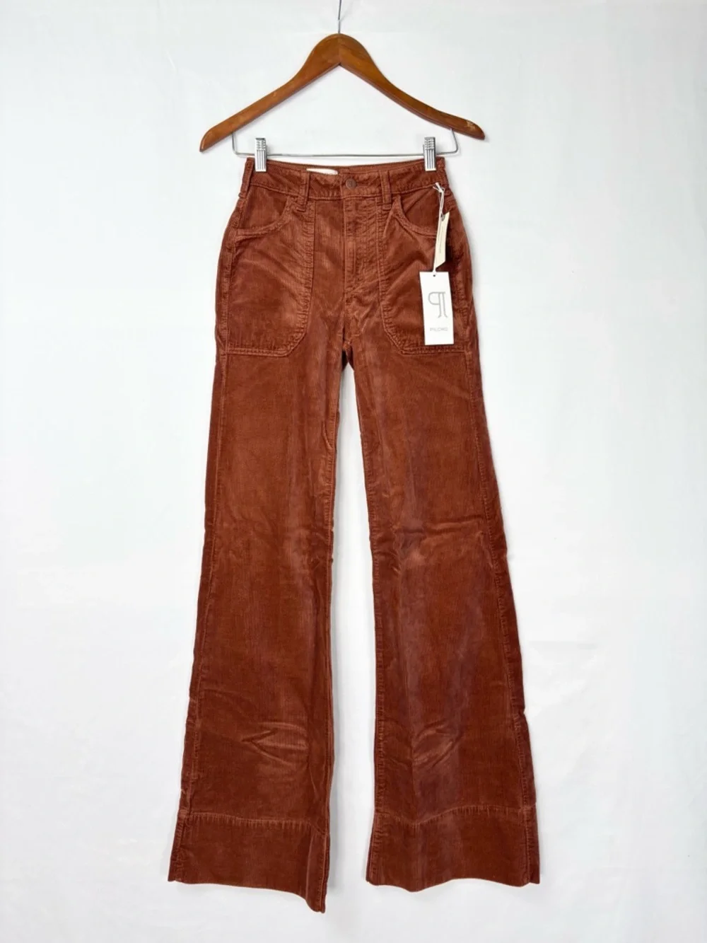 NEW Pilcro Anthro Rylan High Rise Flare‎ Jeans Corduroy Cedar Size 23 Tall